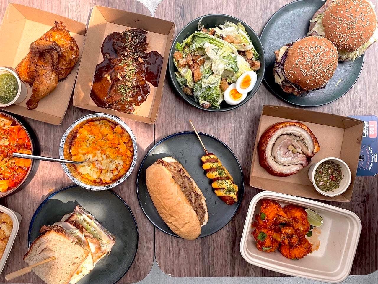 Overhead spread of Baby Rascal's playful, casual menu